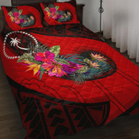 Chuuk Quilt Bed Set - Polynesian Hook And Hibiscus (Red) - Wonder Print Shop