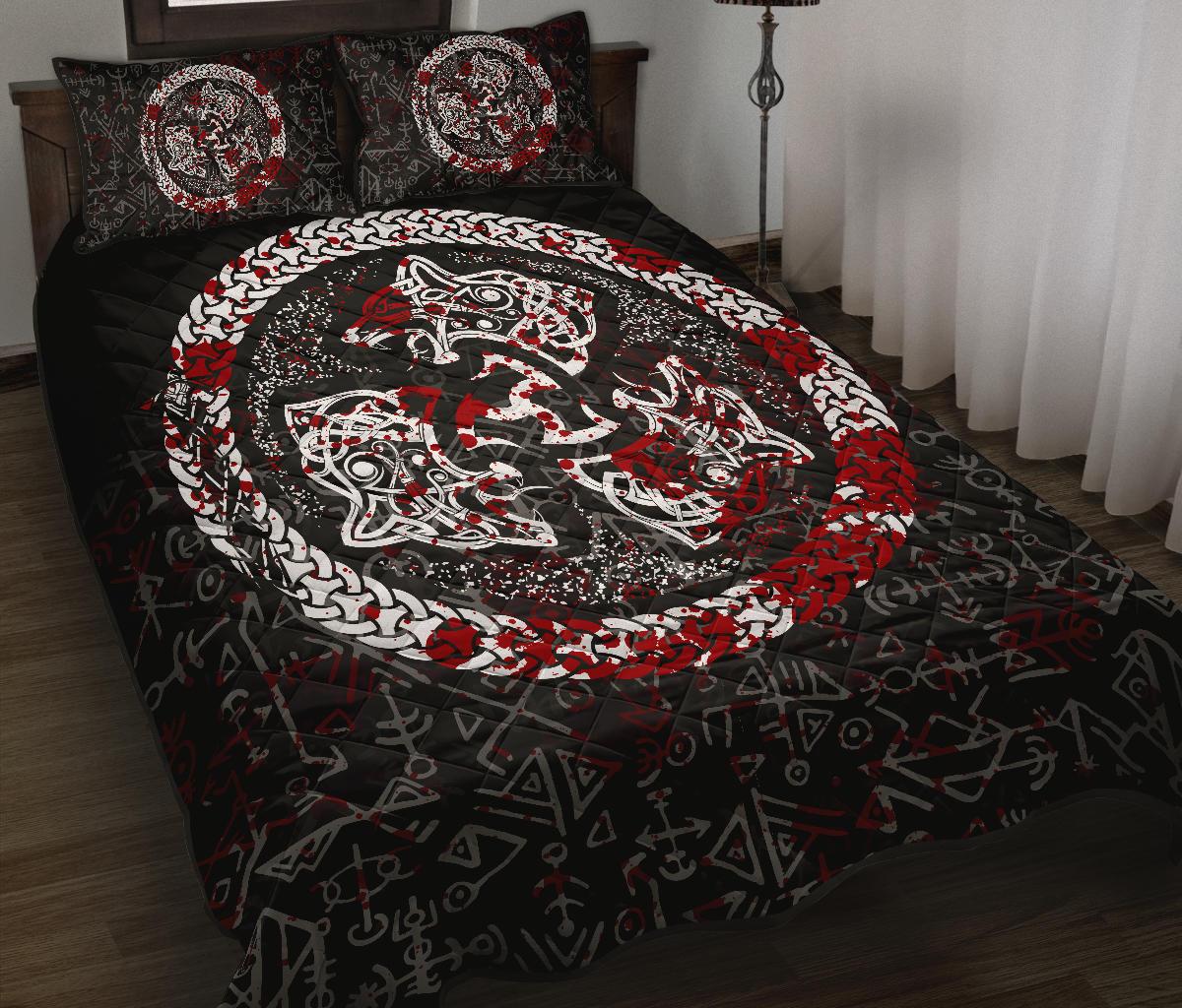 Viking Quilt Bed Set - Fierce Blood Wolf Symbol Of A Viking Nordic RLT12 - Wonder Print Shop