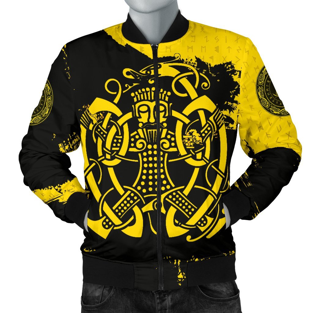Viking Men's Bomber Jacket, Loki Bound Triskele Rune Gold RLT12 - Wonder Print Shop
