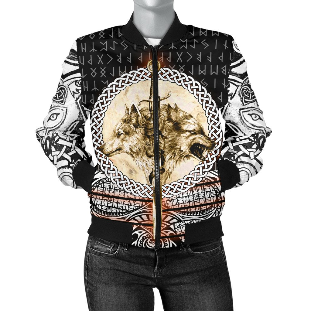 Viking Women's Bomber Jacket - Wolf and Vikings Tattoo 3D RLT12 - Wonder Print Shop