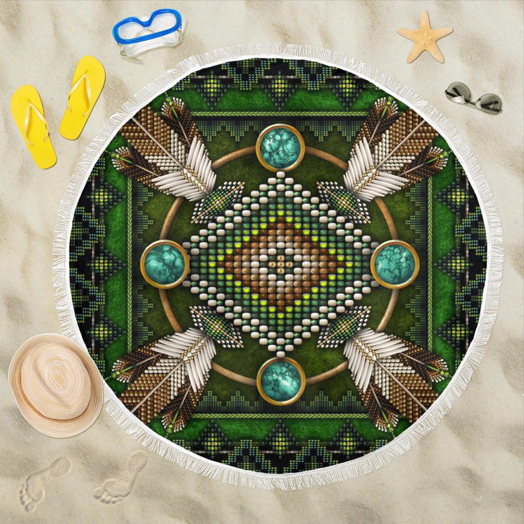 Mandala Green Native American Design Beach Blanket LT10 - Wonder Print Shop