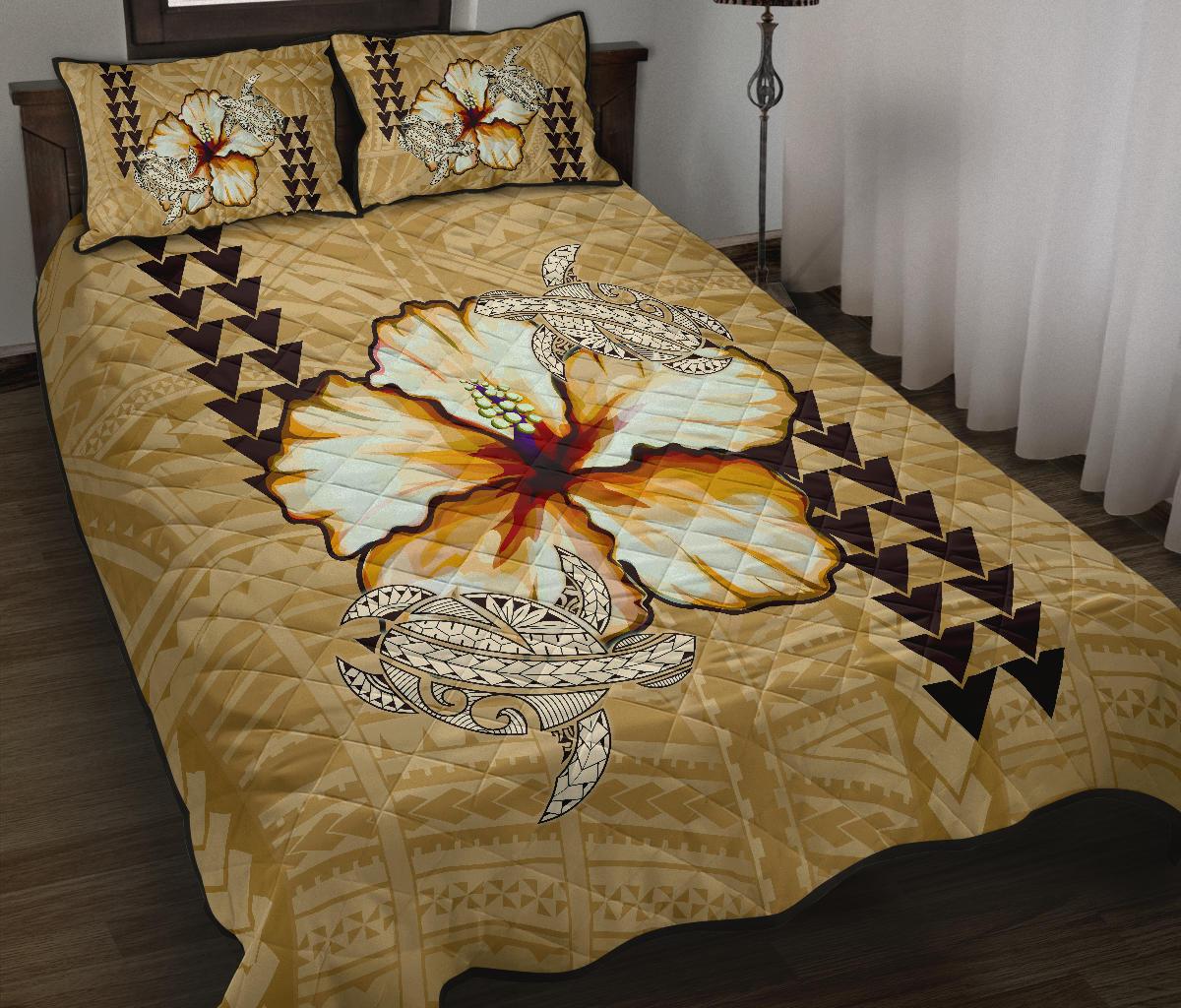 Hawaii Quilt Bed Set - Hawaiian Vintage Hibiscus Beige - Wonder Print Shop