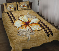 Hawaii Quilt Bed Set - Hawaiian Vintage Hibiscus Beige - Wonder Print Shop