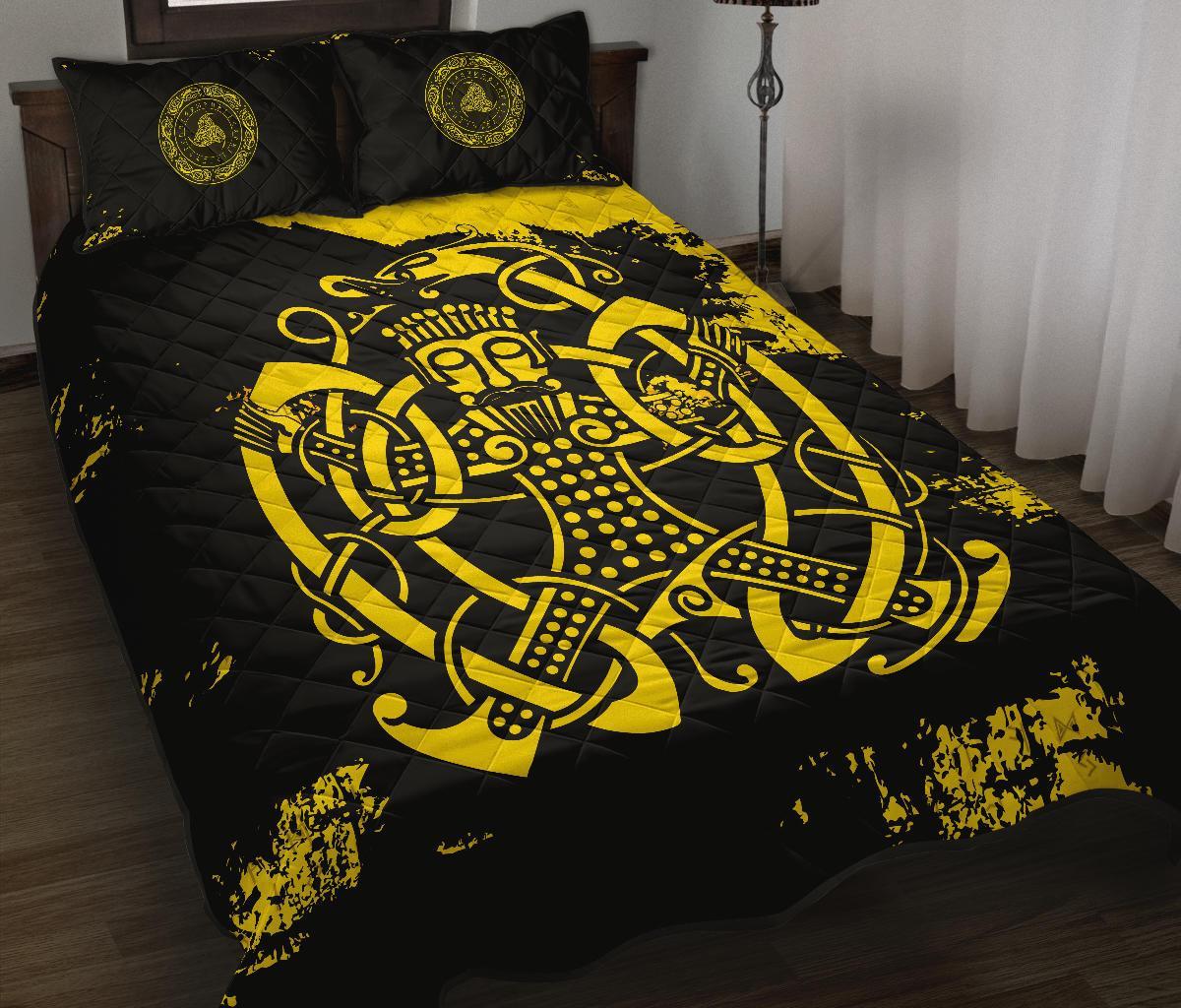 Viking Quilt Bed Set, Loki Bound Triskele Rune Gold RLT12 - Wonder Print Shop