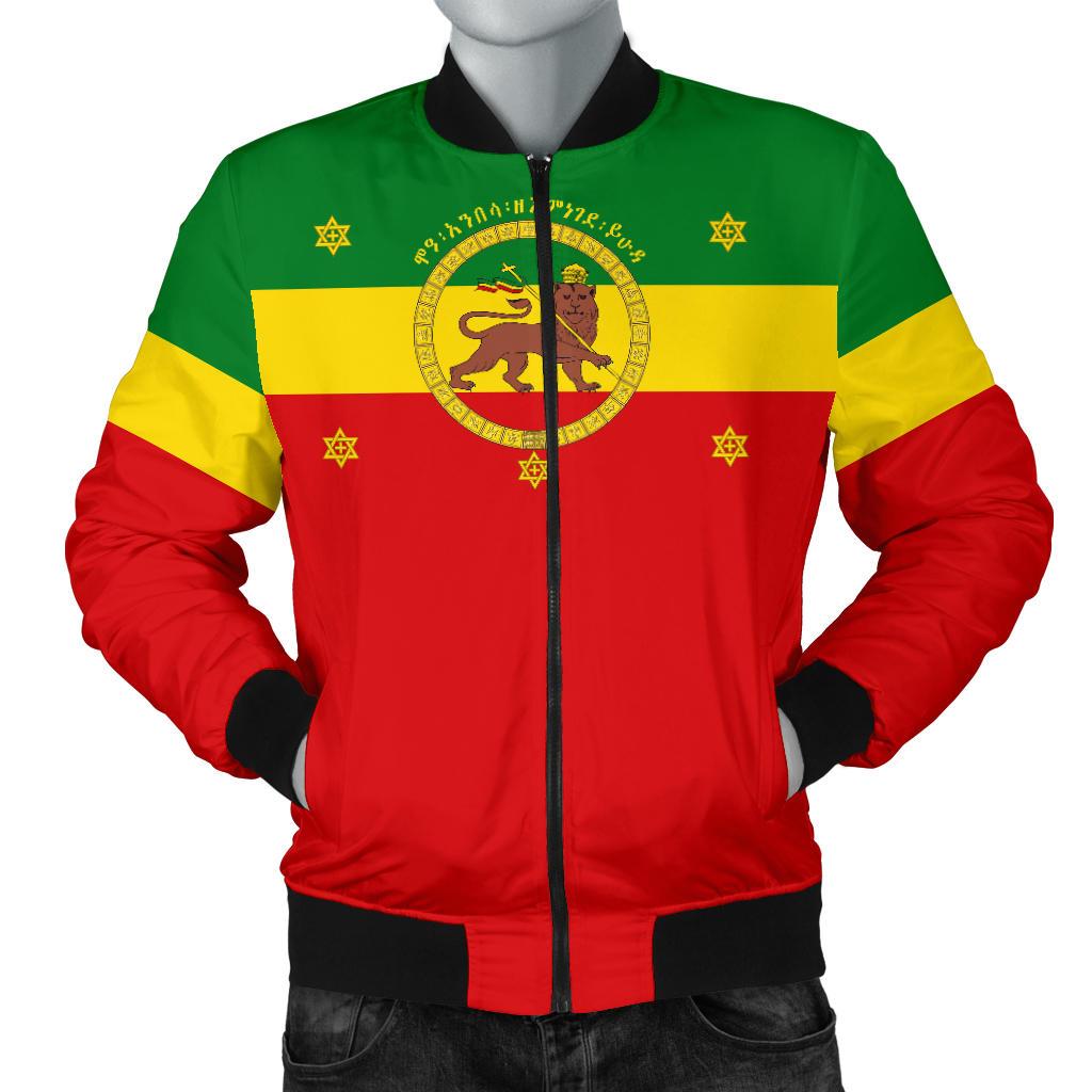 Ethiopia Men's Bomber Jacket - Imperial Flag Haile Selassie, with the Lion of Judah - Wonder Print Shop