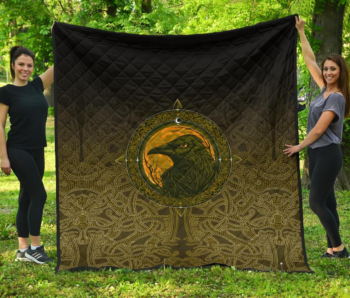 Viking Premium Quilt, Ethnic Odin Raven Gold RLT12 - Wonder Print Shop