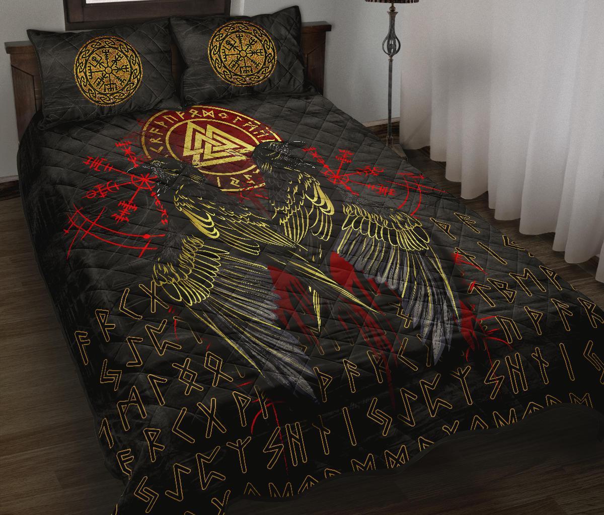 Viking Quilt Bed Set - Vikings Valknut and Ravens Tattoo RLT12 - Wonder Print Shop