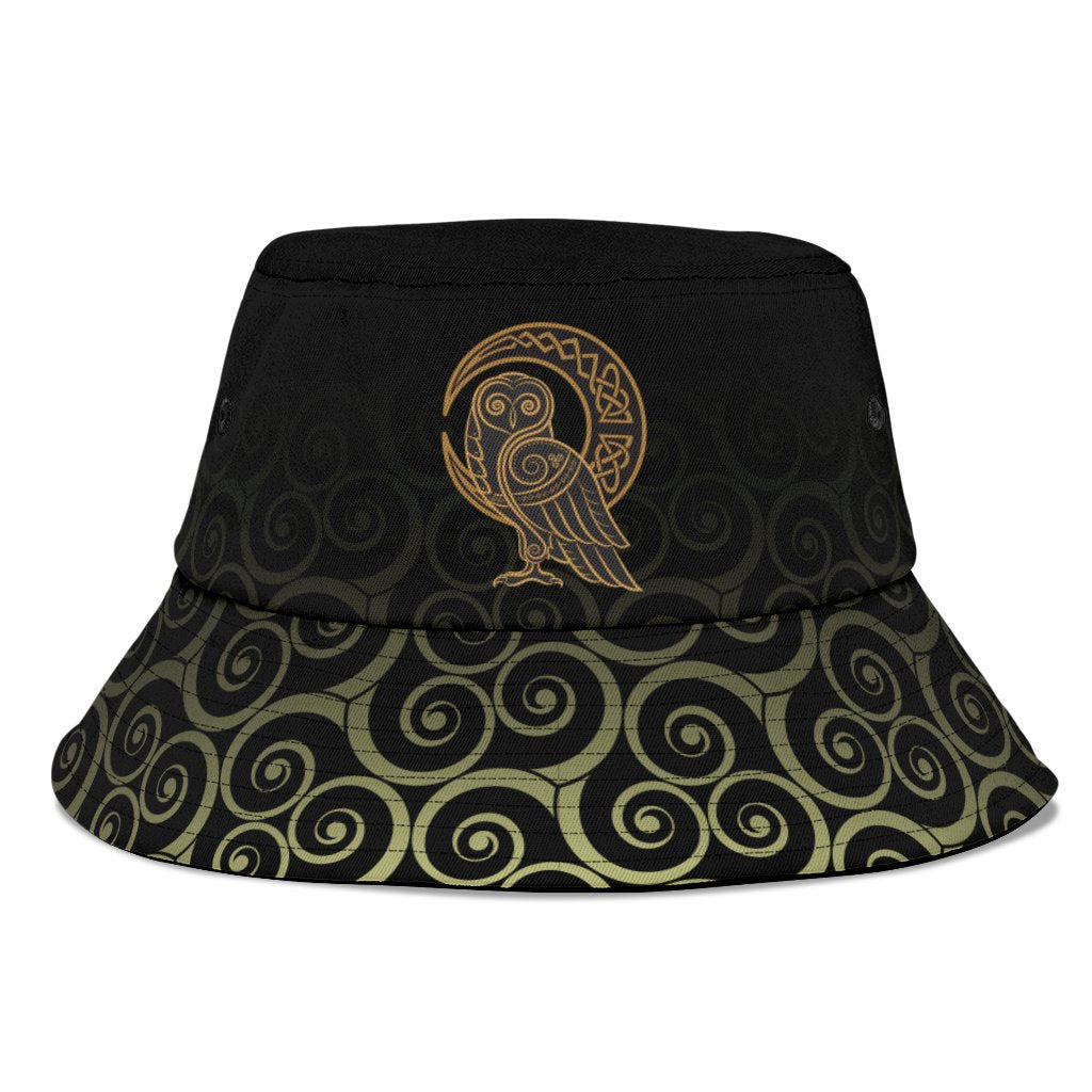 viking-bucket-hat-owl-celtic-on-triskels-background