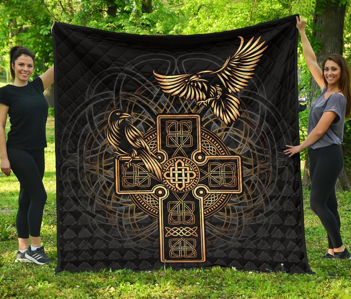 Viking Premium Quilt - Odin's Celtic Raven Tattoo RLT12 - Wonder Print Shop