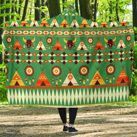native-american-green-bison-pattern-hooded-blanket