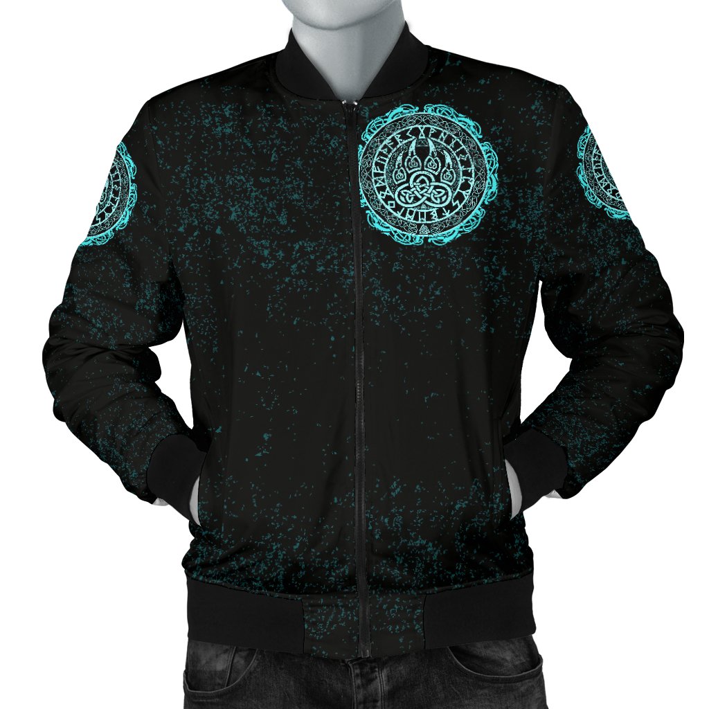 Viking Men's Bomber Jacket - Viking Bear Claws Cyan Tattoo RLT12 - Wonder Print Shop