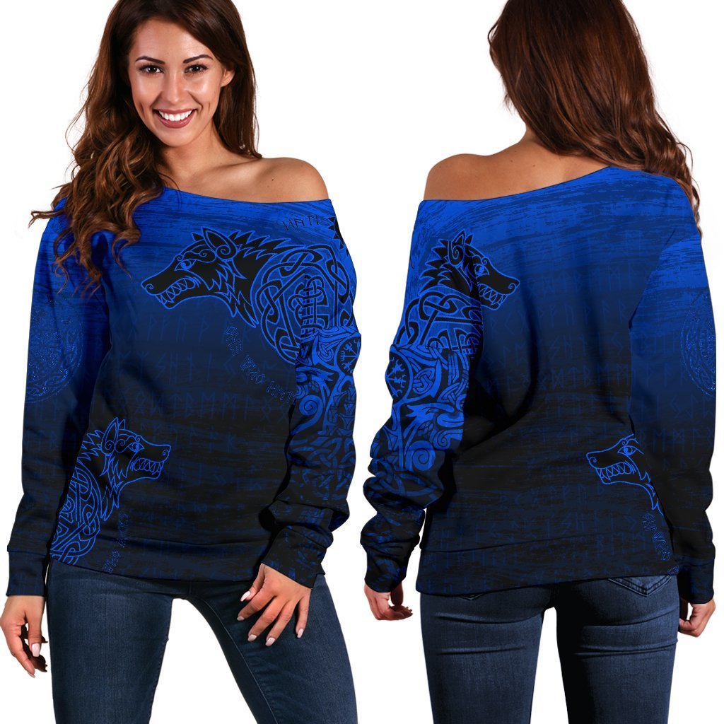 Viking Women's Off Shoulder Sweater, Skoll and Hati RLT12 - Wonder Print Shop