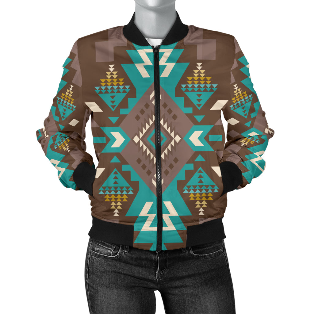 Blue Pattern Brown Women's Bomber Jacket LT10 - Wonder Print Shop