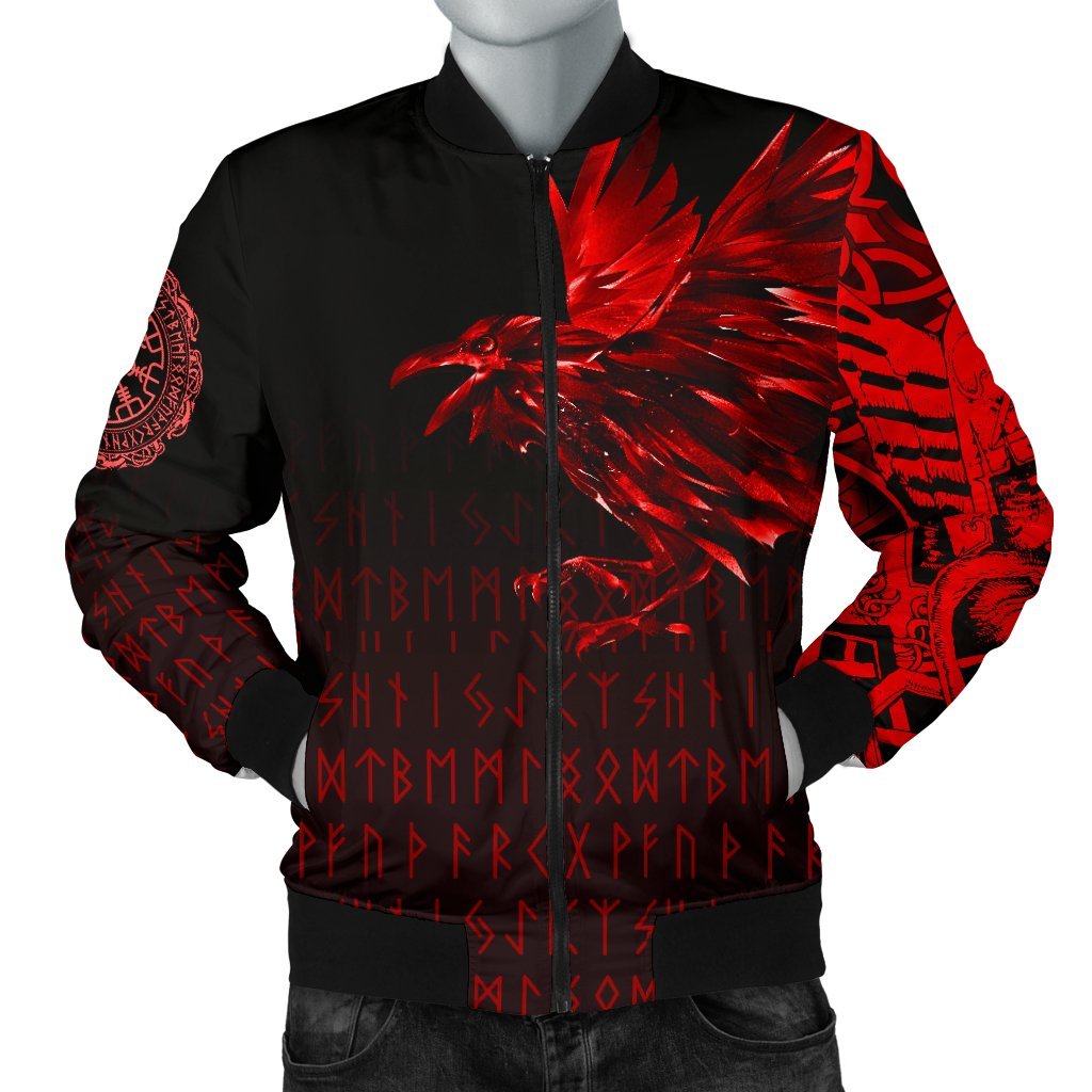 Viking Men's Bomber Jacket - The Raven Of Odin Rune, Red RLT12 - Wonder Print Shop