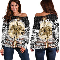 Viking Women Off Shoulder Sweater - Wolf and Vikings Tattoo 3D RLT12 - Wonder Print Shop