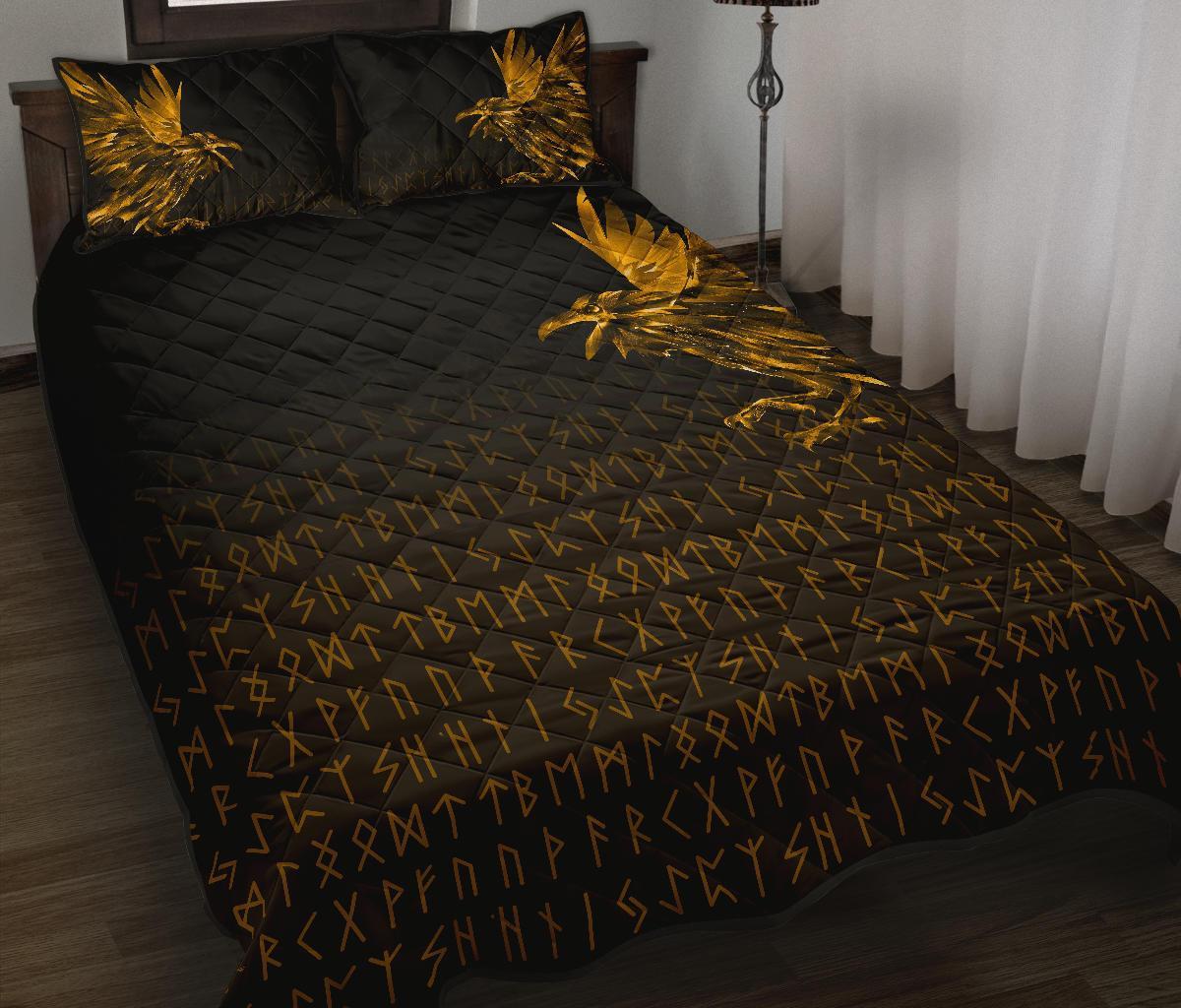 Viking Quilt Bed Set - The Raven Of Odin Rune, Gold RLT12 - Wonder Print Shop