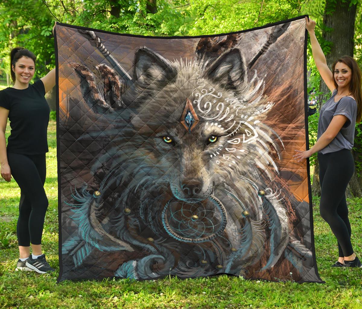 Wolf Warrior Native American Premium Quilt LT10 - Wonder Print Shop