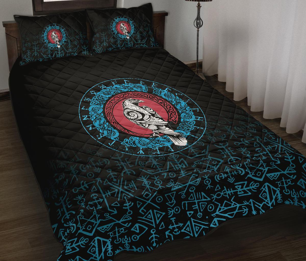 Viking Quilt Bed Set - Raven Celtic Cyan RLT12 - Wonder Print Shop