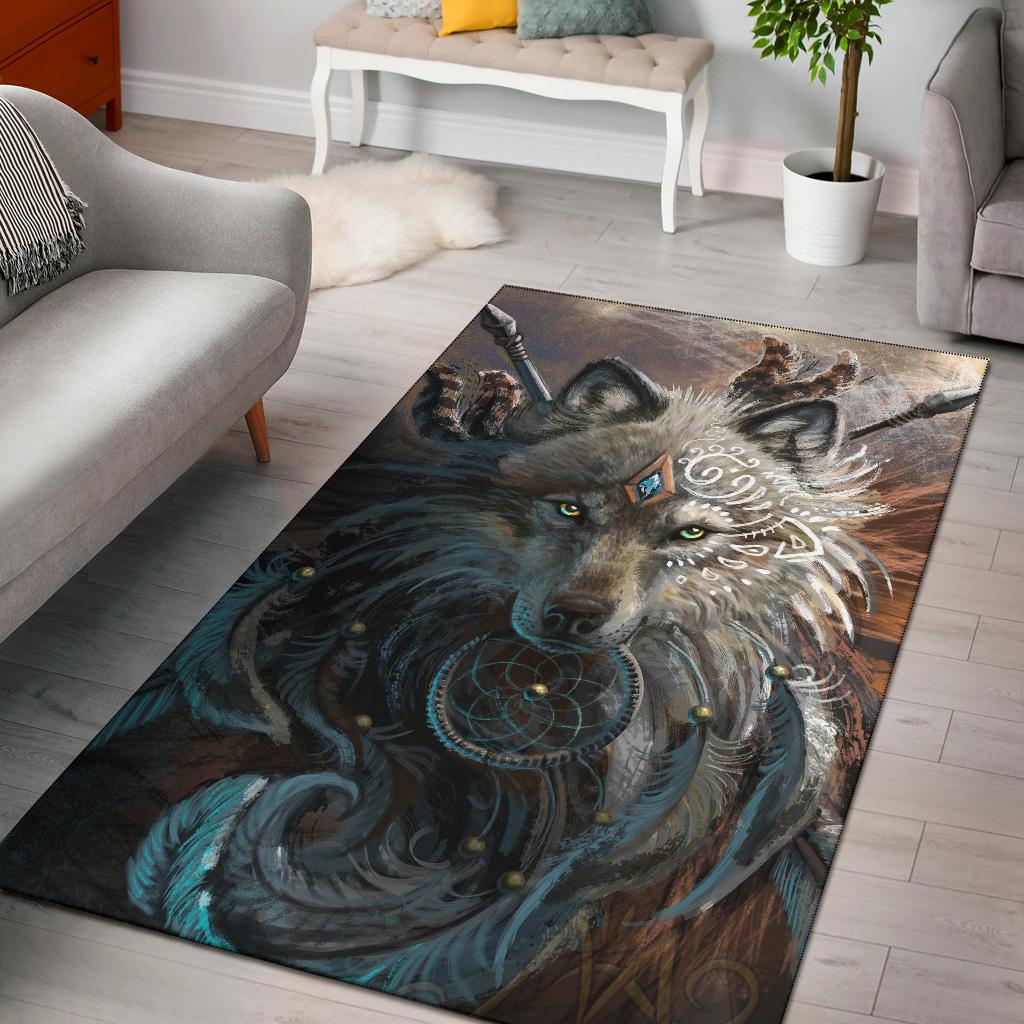 Wolf Warrior Native American Area Rug LT10 - Wonder Print Shop