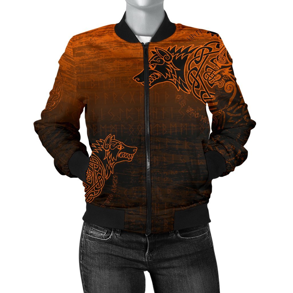 Viking Women's Bomber Jacket, Skoll and Hati Orange RLT12 - Wonder Print Shop
