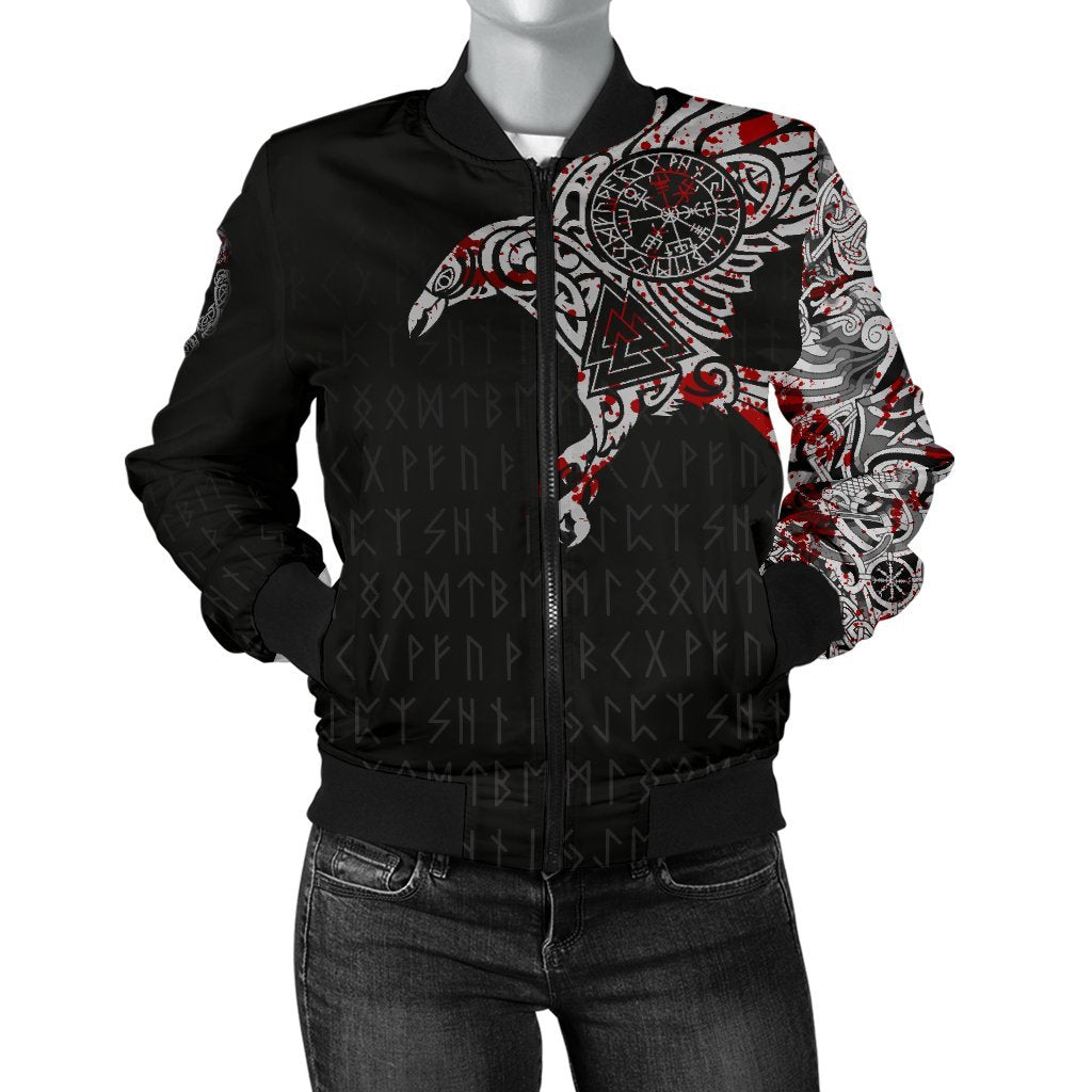 Viking Raven Tatoo Blood Women's Bomber Jacket A15 RLT12 - Wonder Print Shop