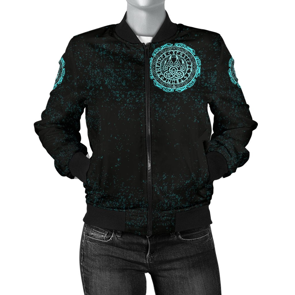Viking Women's Bomber Jacket - Viking Bear Claws Cyan Tattoo RLT12 - Wonder Print Shop