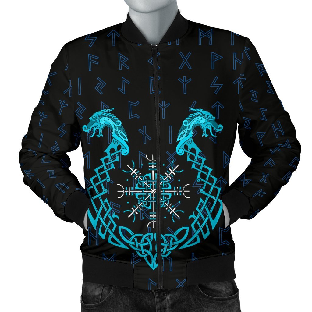 Viking Men's Bomber Jacket, Aegishjalmur Helm Of Awe Blue Edition RLT12 - Wonder Print Shop