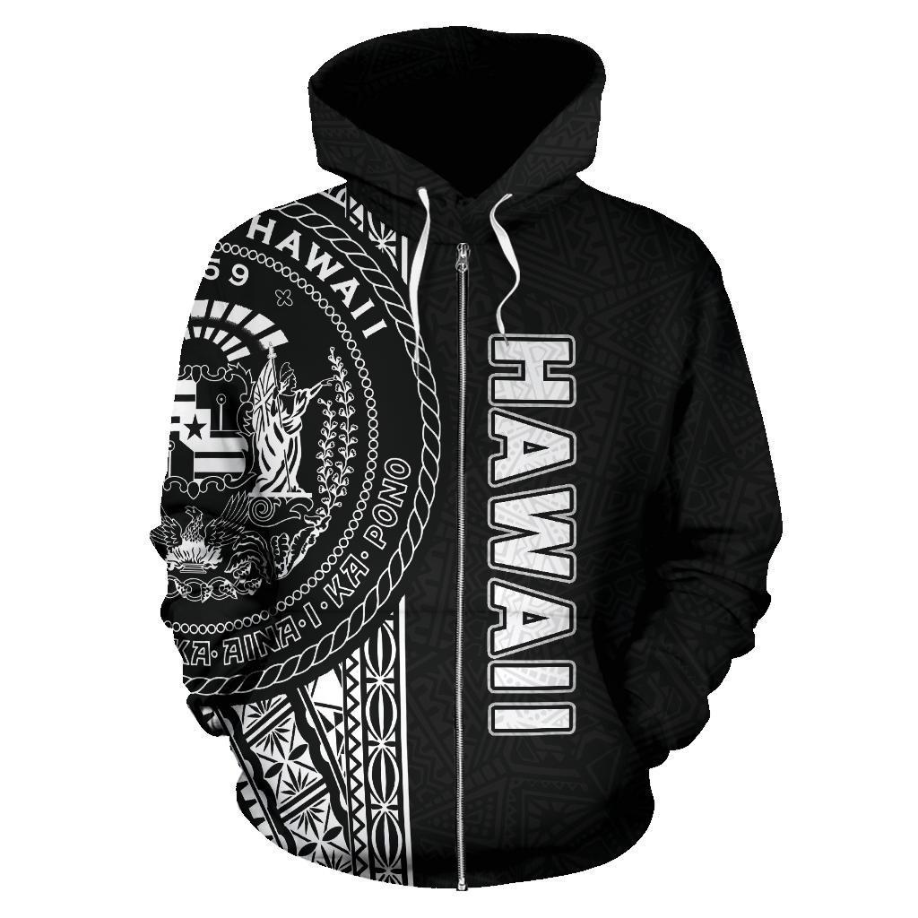 Polynesian Hawaii Zip Up Hoodie White Line - Wonder Print Shop