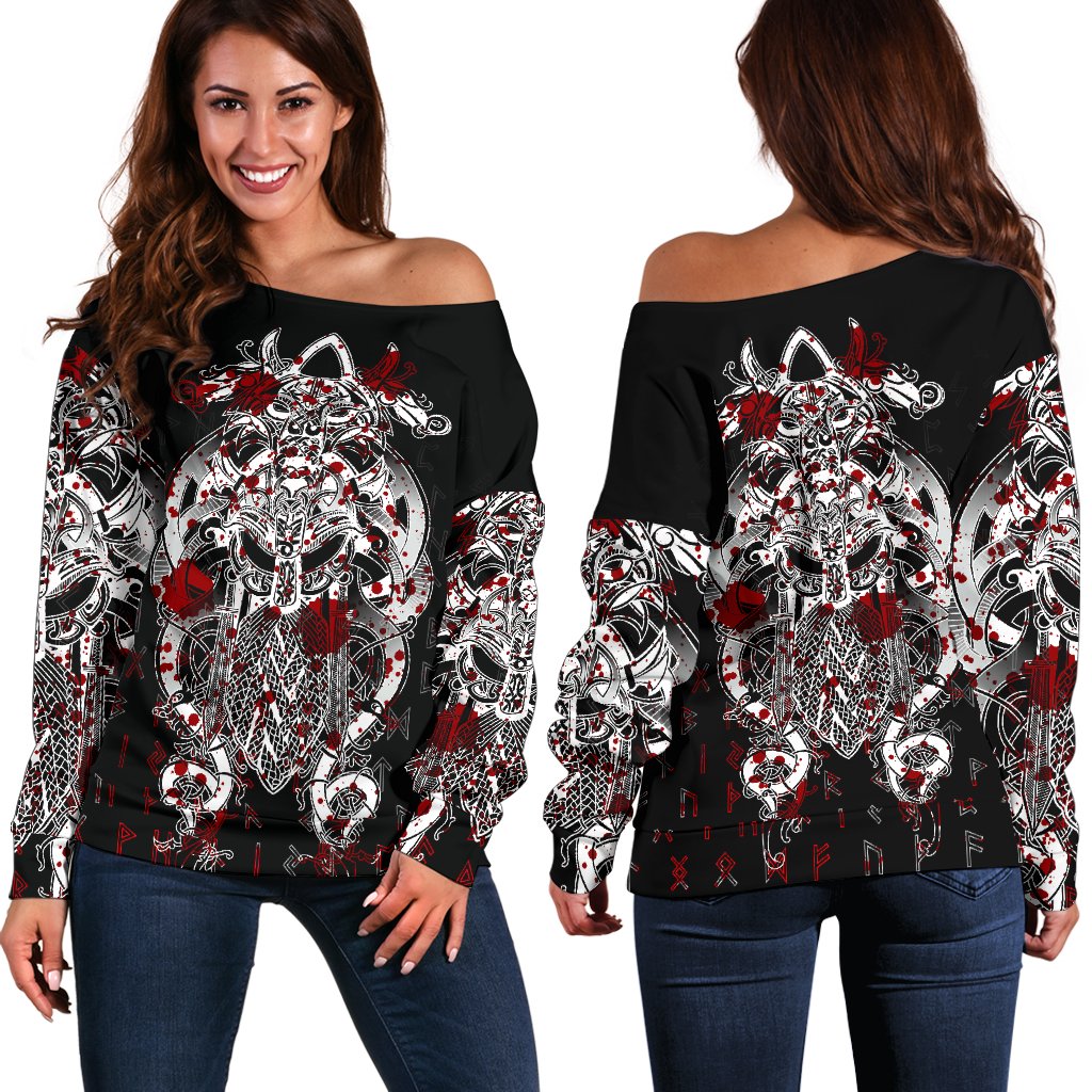 Viking Tyr Tattoo Blood Women's Off Shoulder Sweater RLT12 - Wonder Print Shop