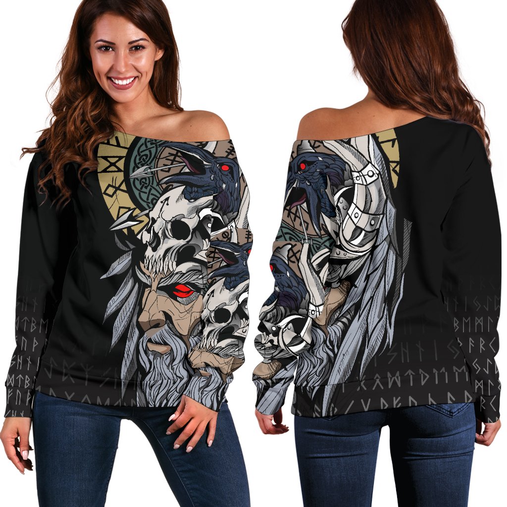 Viking Odin Raven Women's Off Shoulder Sweater RLT12 - Wonder Print Shop