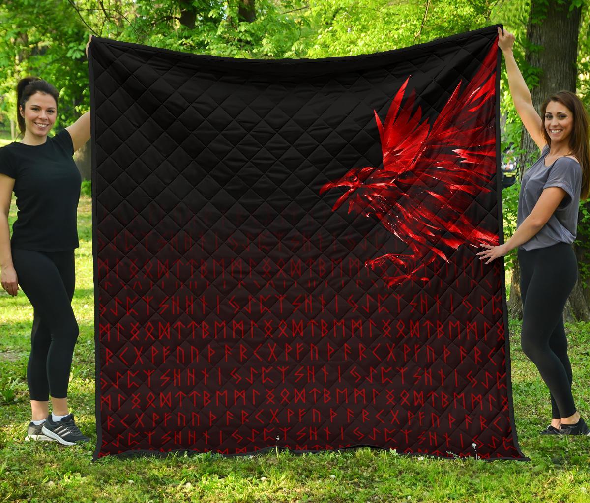 Viking Premium Quilt - The Raven Of Odin Rune, Red RLT12 - Wonder Print Shop