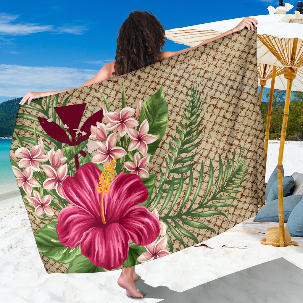 Kanaka Maoli Hawaiian Sarong - Lauhala Hibiscus and Plumeria - Wonder Print Shop