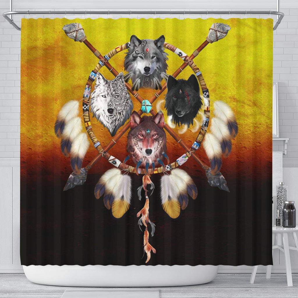 wolves-warrior-native-american-design-shower-curtain
