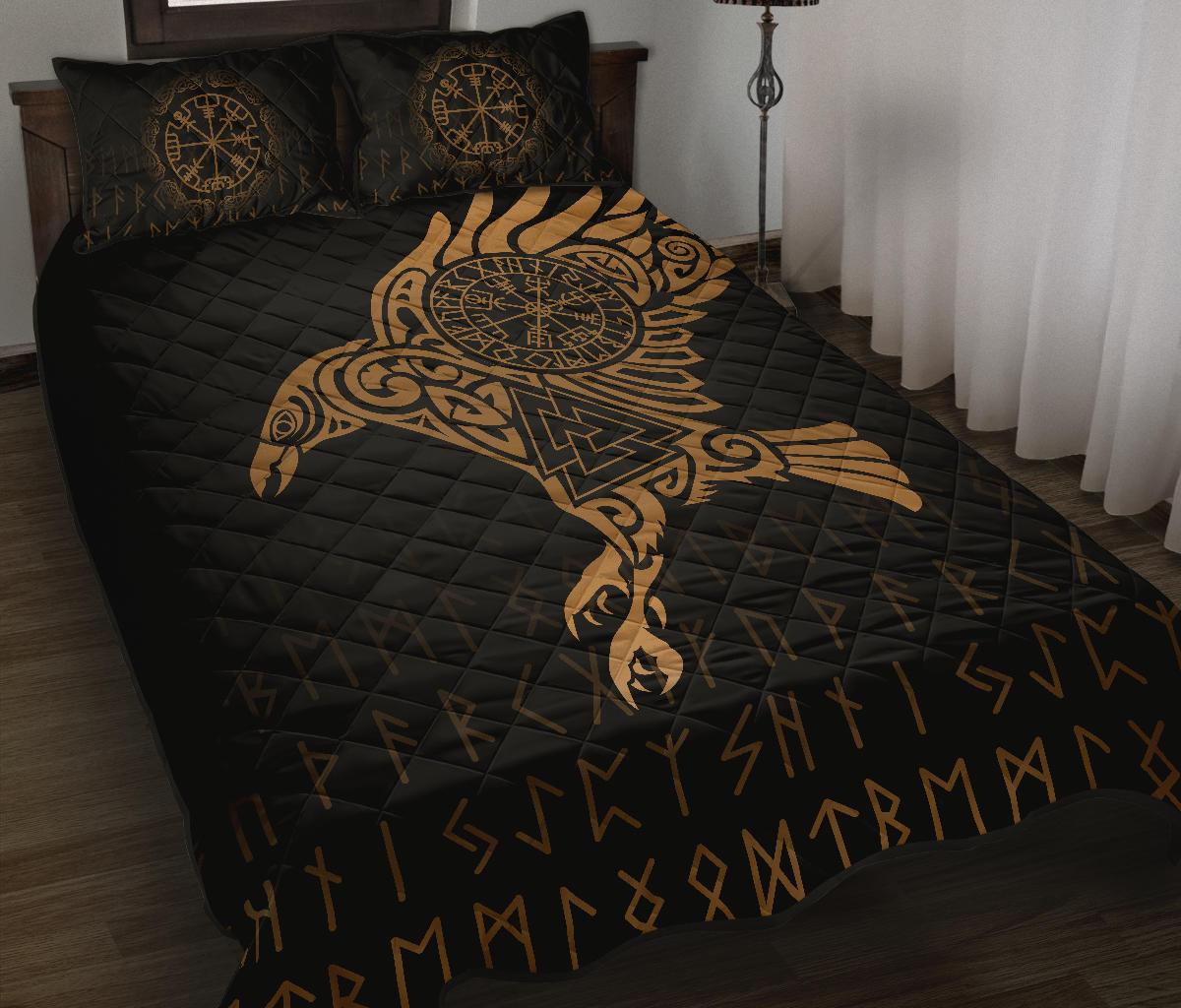Viking Quilt Bed Set Raven Tattoo - Gold RLT12 - Wonder Print Shop