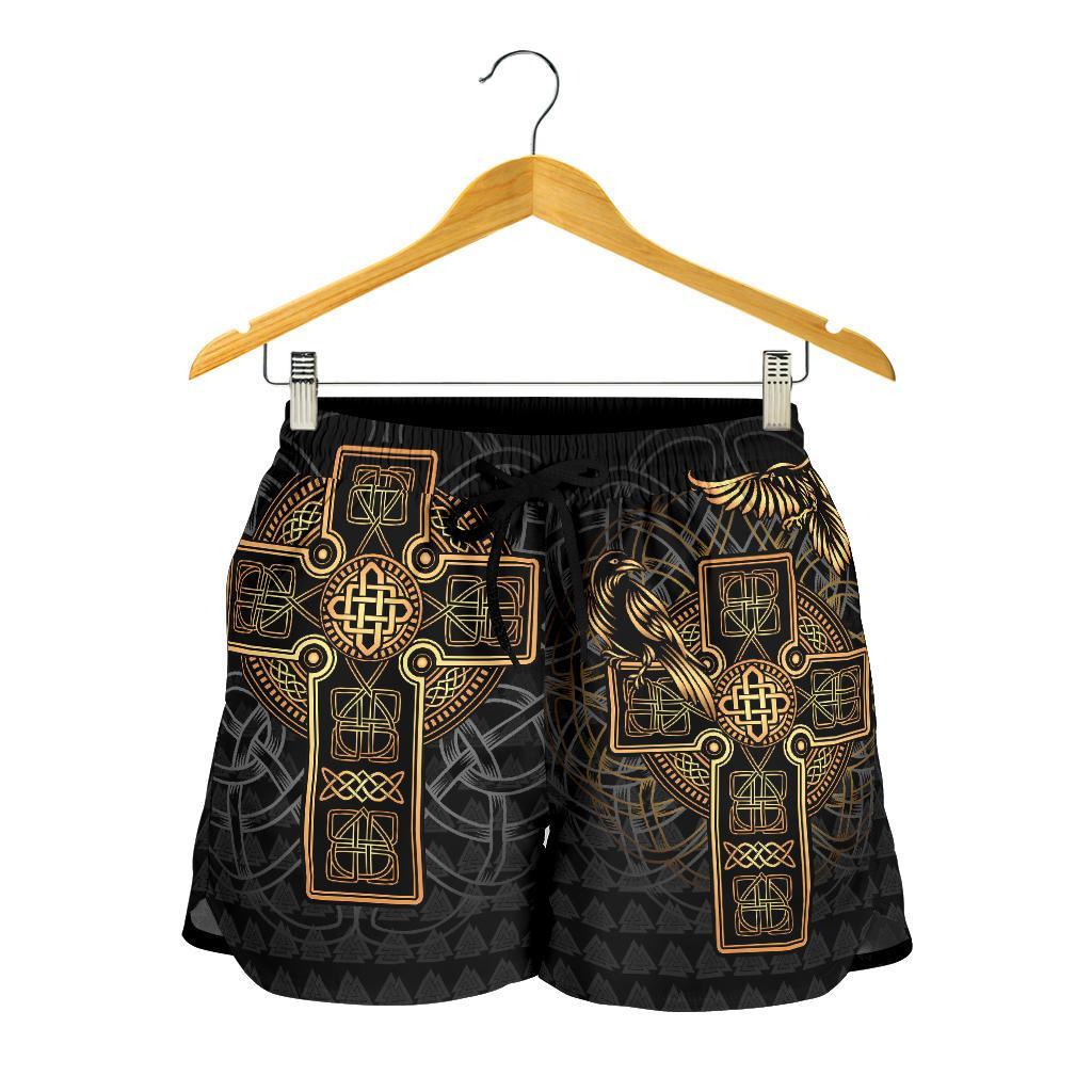 viking-womens-shorts-odins-celtic-raven-tattoo