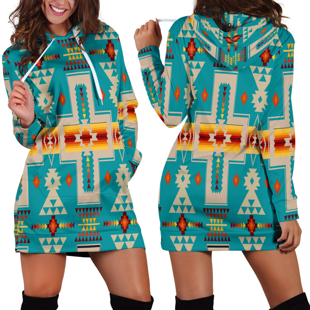 Turquoise Tribe Design Native American Hoodie Dress LT10 - Wonder Print Shop