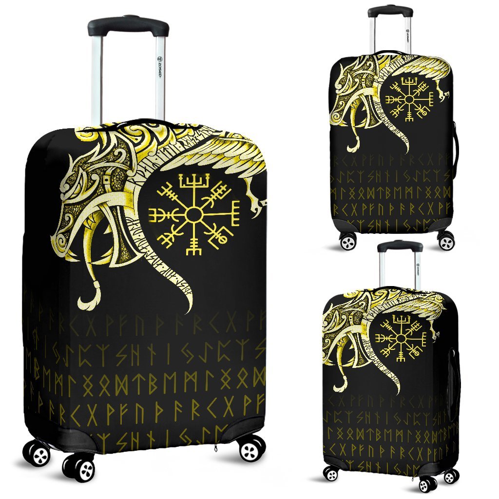 Viking Luggage Covers, Fenrir Raven and Vegvisir Tattoo Yellow RLT12 - Wonder Print Shop