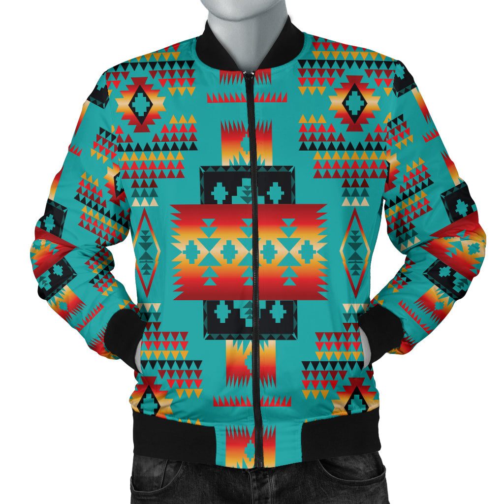 Blue Native Tribes Pattern Native American Men's Bomber Jacket LT10 - Wonder Print Shop