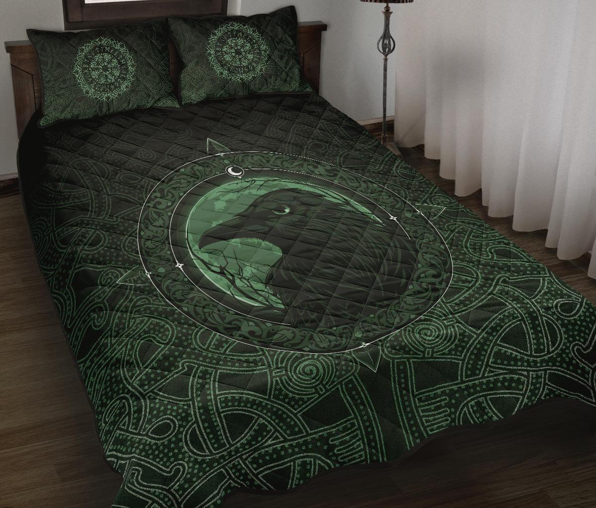Viking Quilt Bed Set, Ethnic Odin Raven Green RLT12 - Wonder Print Shop