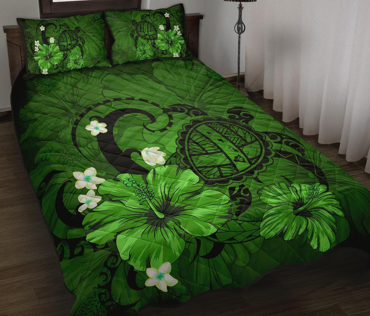 Hawaii Turtle Poly Tribal Quilt Bed Set - Green - Wonder Print Shop