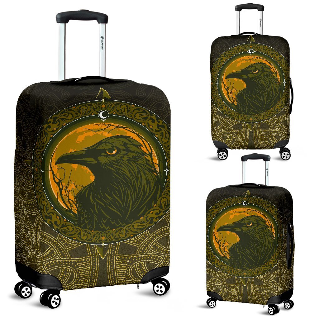 Viking Luggage Cover, Ethnic Odin Raven Gold RLT12 - Wonder Print Shop