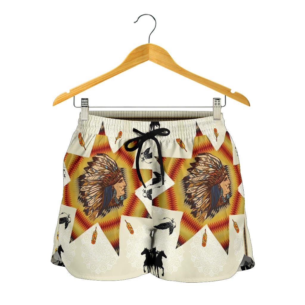 native-american-tribe-chief-and-warriors-all-over-print-women-shorts
