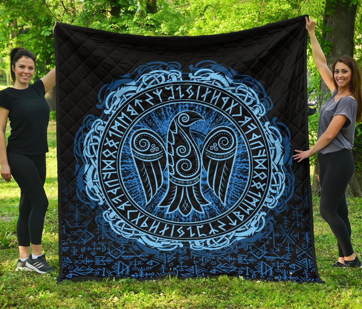 Viking Premium Quilt - Raven Celtic Cyan RLT12 - Wonder Print Shop