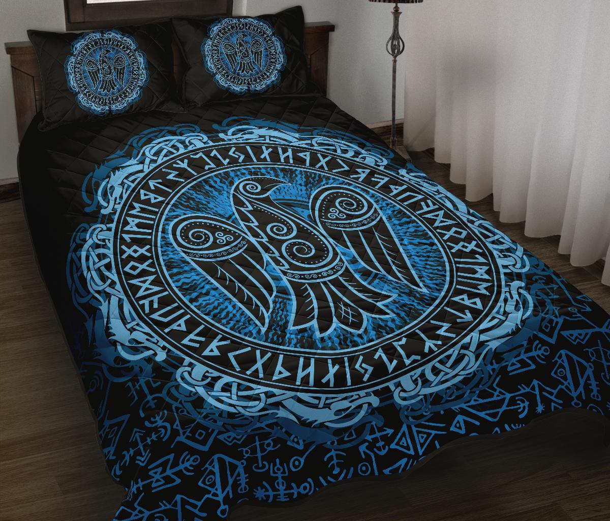 Viking Quilt Bed Set - Raven Celtic Cyan RLT12 - Wonder Print Shop