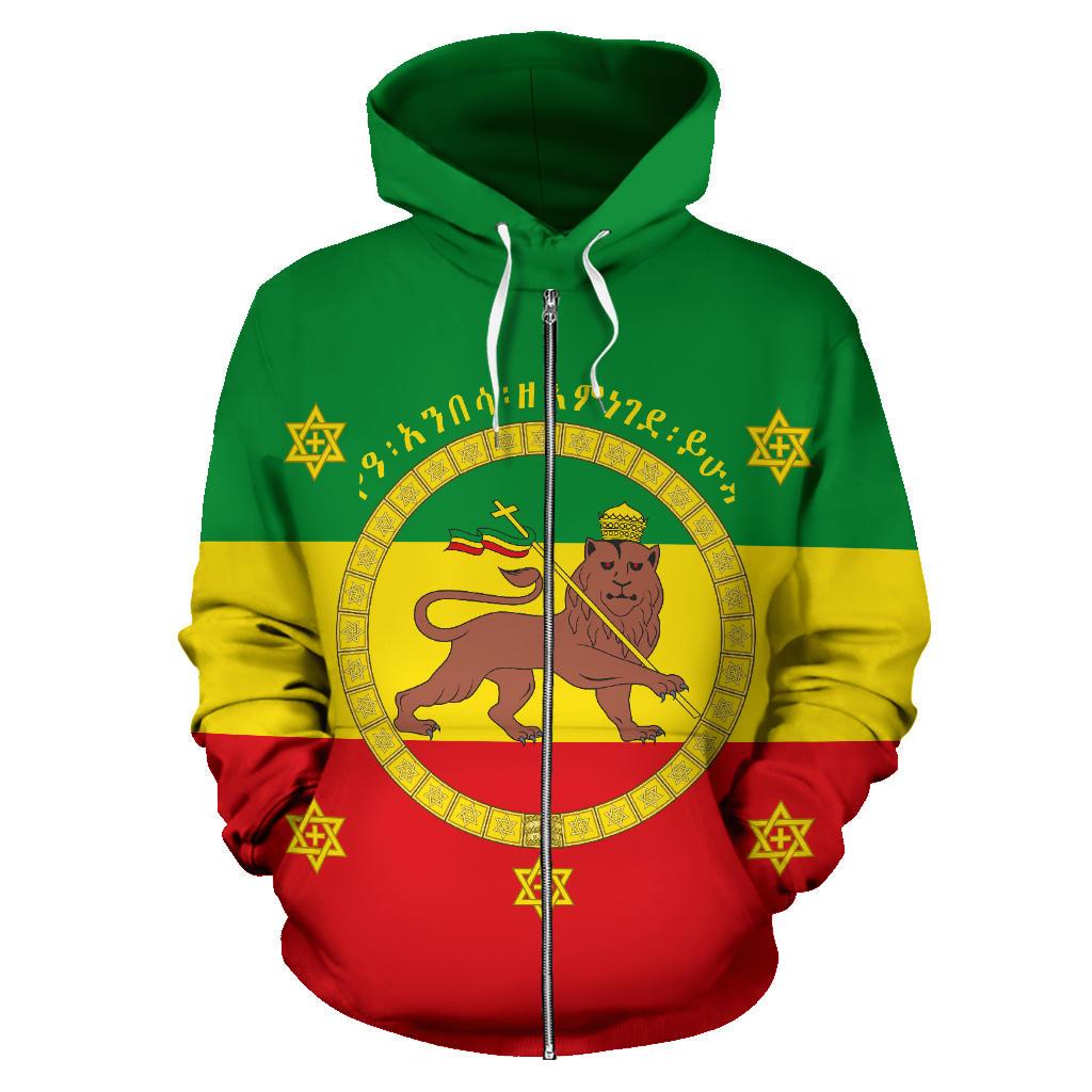 Imperial Flag Haile Selassie of Ethiopia with Lion of Judah Zip Hoodie - Wonder Print Shop