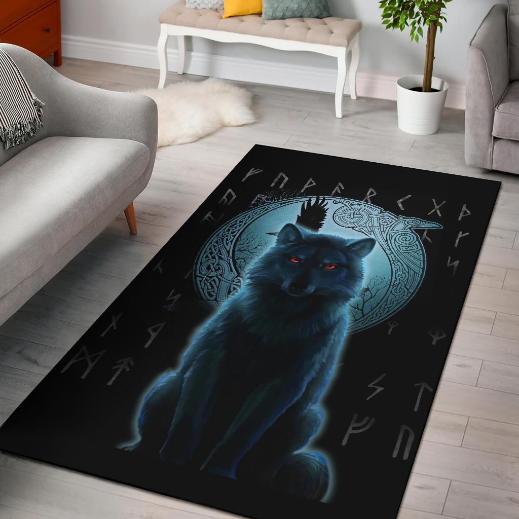 Viking Area Rug, Fenrir Viking Wolf and Moon RLT12 - Wonder Print Shop
