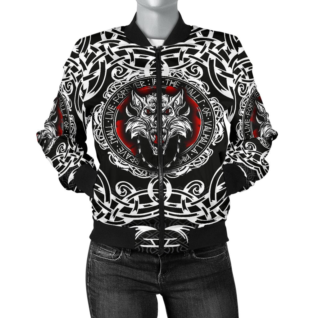 Viking Women's Bomber Jacket, Fenrir Wolf RLT12 - Wonder Print Shop