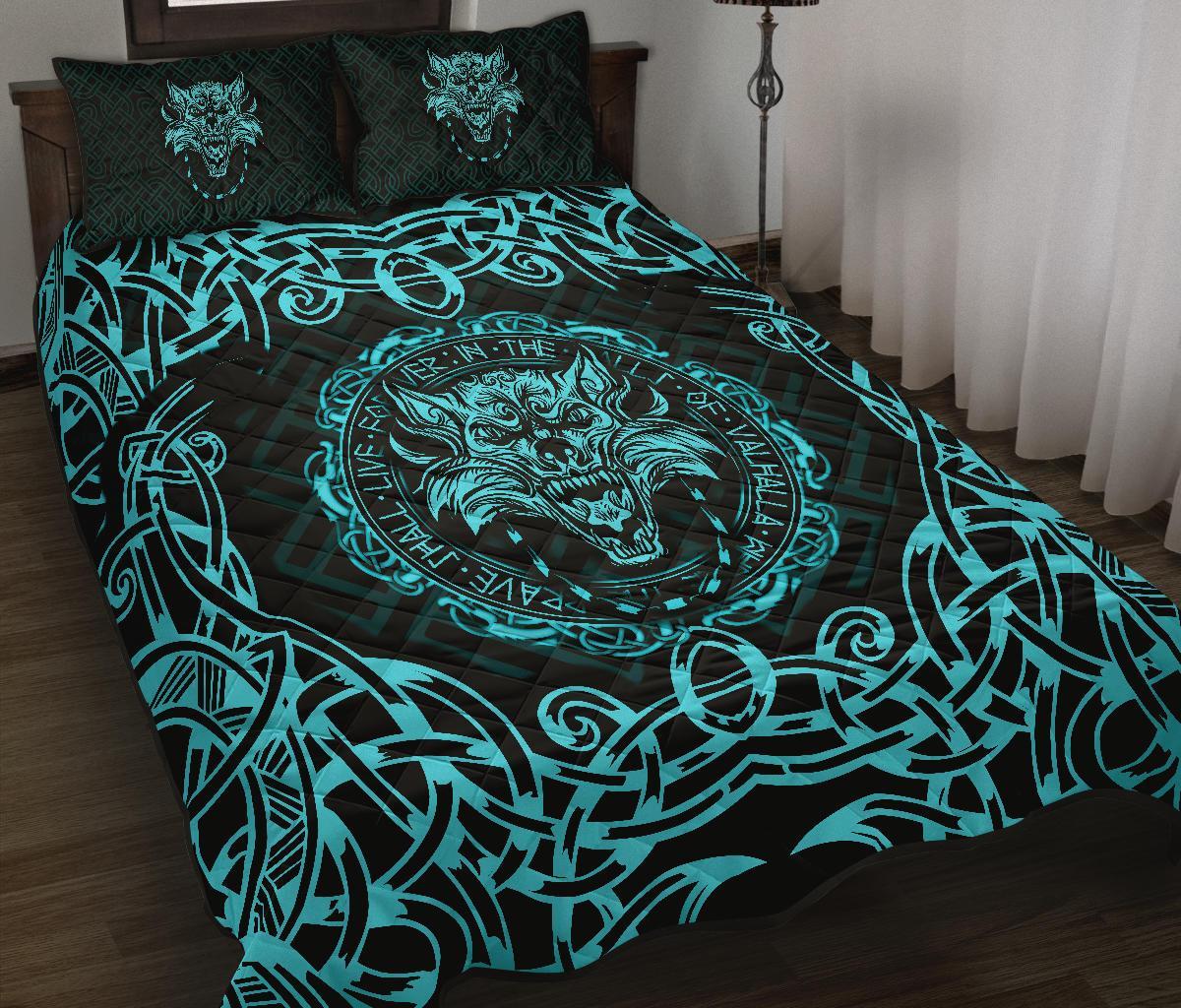Viking Quilt Bed Set - Fenrir Viking Cyan 3D RLT12 - Wonder Print Shop