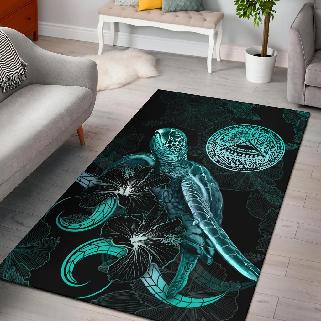 american-samoa-polynesian-area-rugs-turtle-with-blooming-hibiscus-turquoise