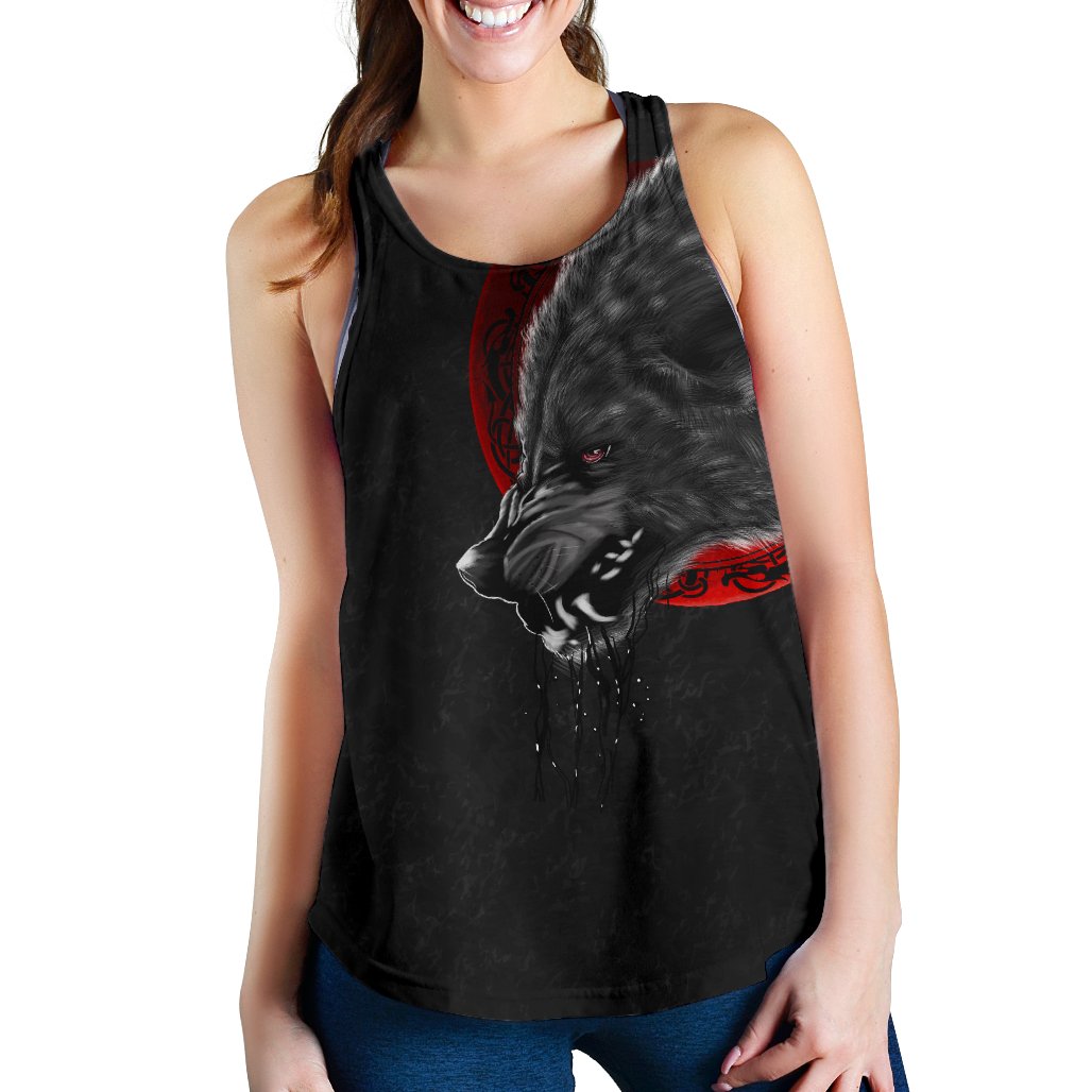 Viking Women's Racerback Tank Wolf and Blood Moon RLT12 - Wonder Print Shop